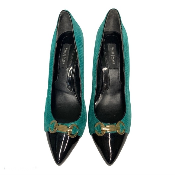 WHBM Turquoise Mid Heel Gold Detail Pumps - Picture 7 of 7